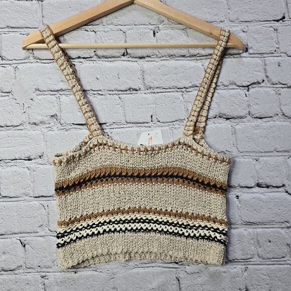 Forever21 Crochet Knit Sweater Crop Top Taupe Beige Cotton Blend New Size Medium - Picture 8 of 11
